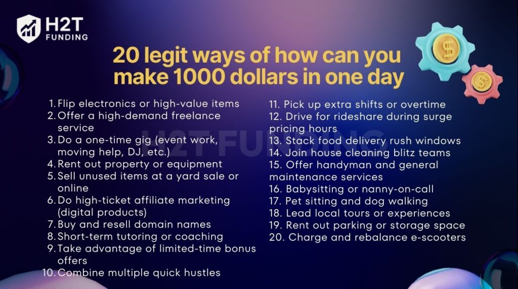 20 legit ways of how can you make 1000 dollars in one day