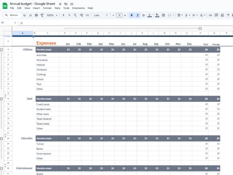 Family budget template free: Annual household budget template