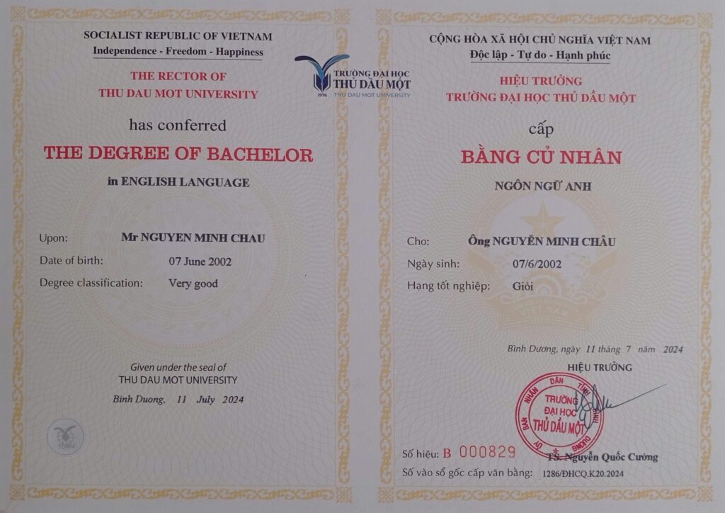 Bachelor's degree in English linguistics