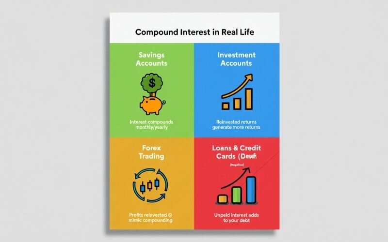 Compound interest applies to many areas in personal finance and investing