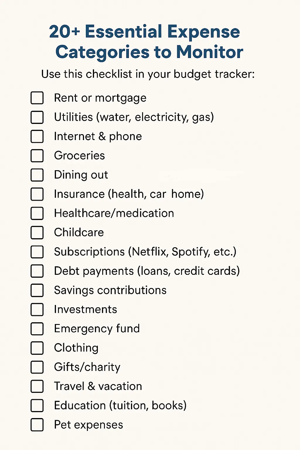 20+ Essential Expense Categories to Monitor