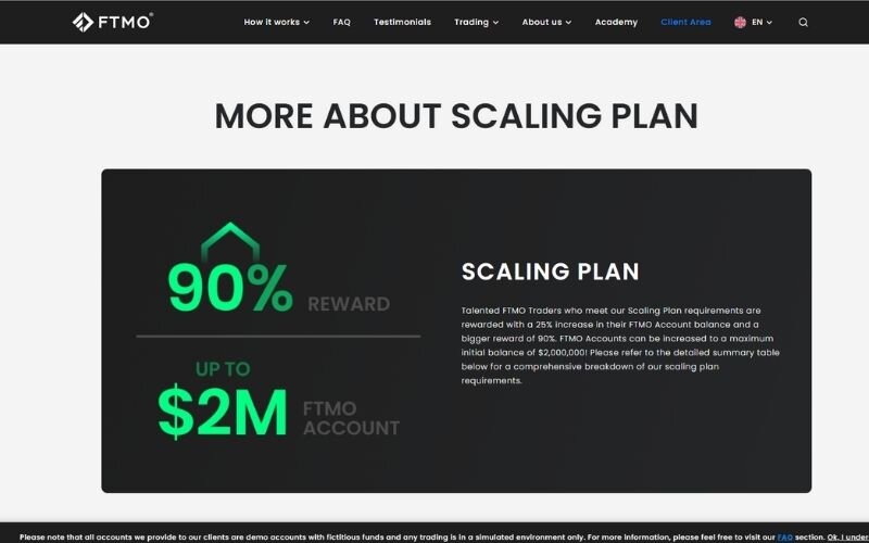 FTMO Scaling Plan: Up to 90% profit split for qualified traders