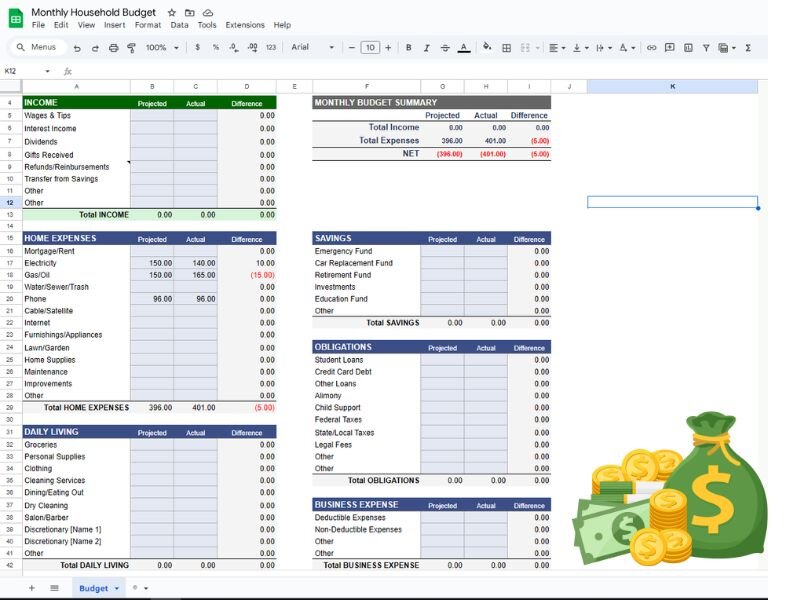 Family budget template free