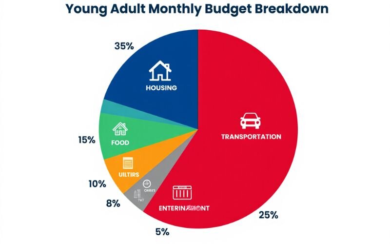 Housing and transportation typically consume over 50% of young adults' monthly budgets