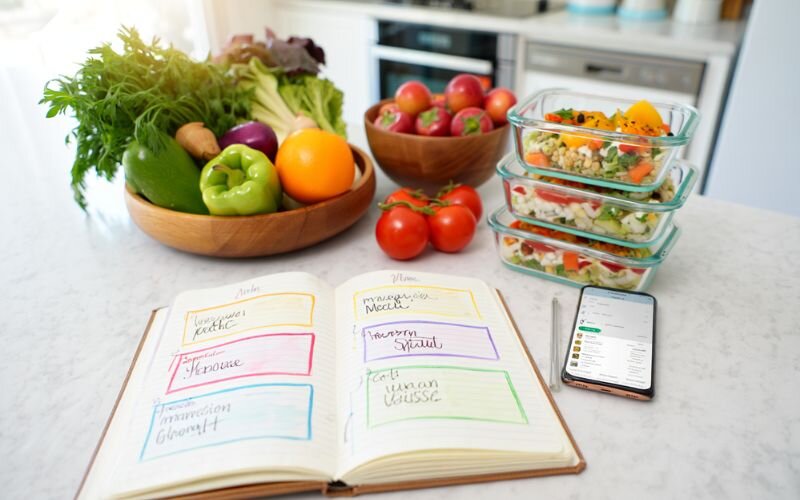 Make a weekly meal plan, shop with a list, and prep your meals at home