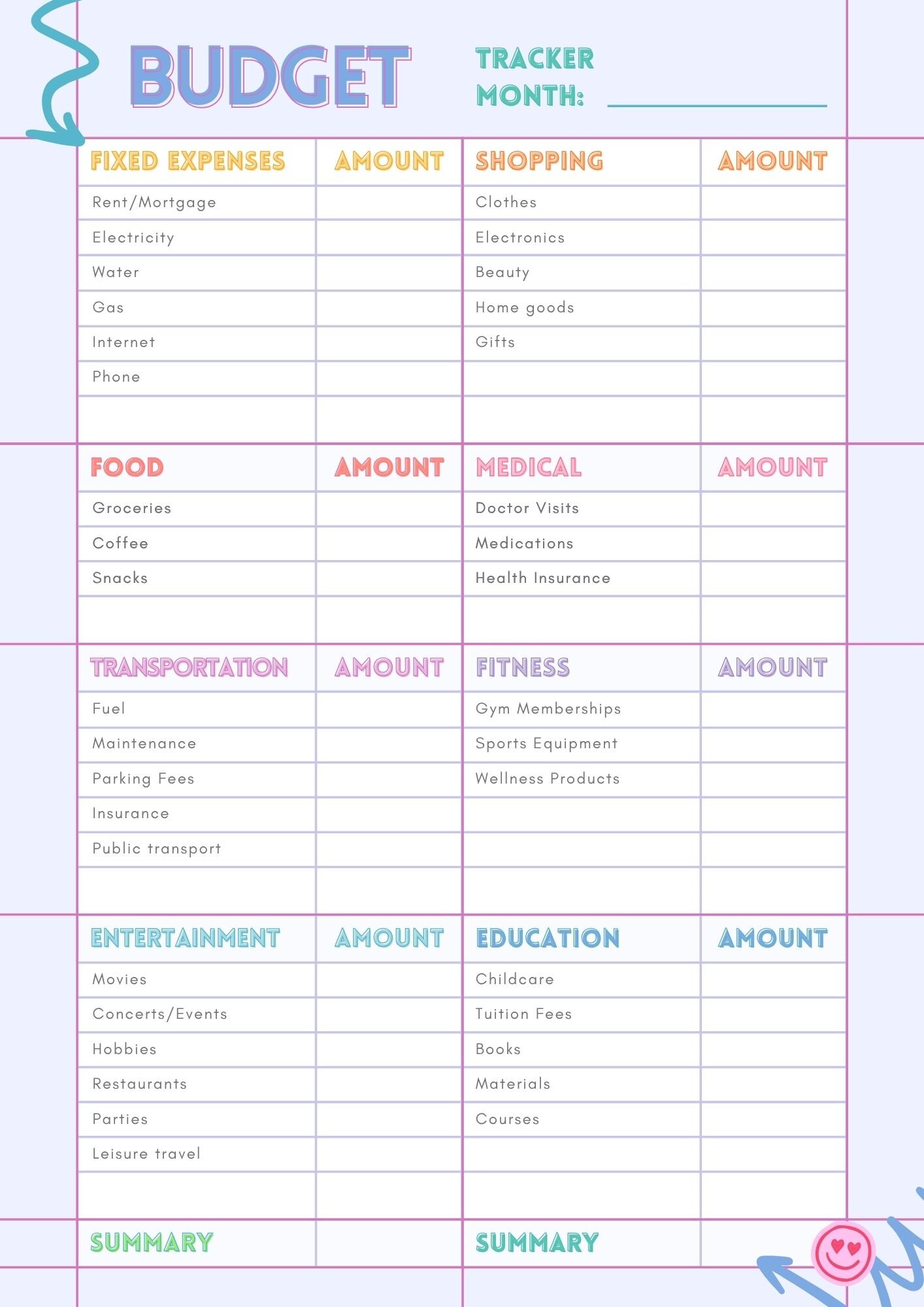 Monthly budget planner printable templates 10