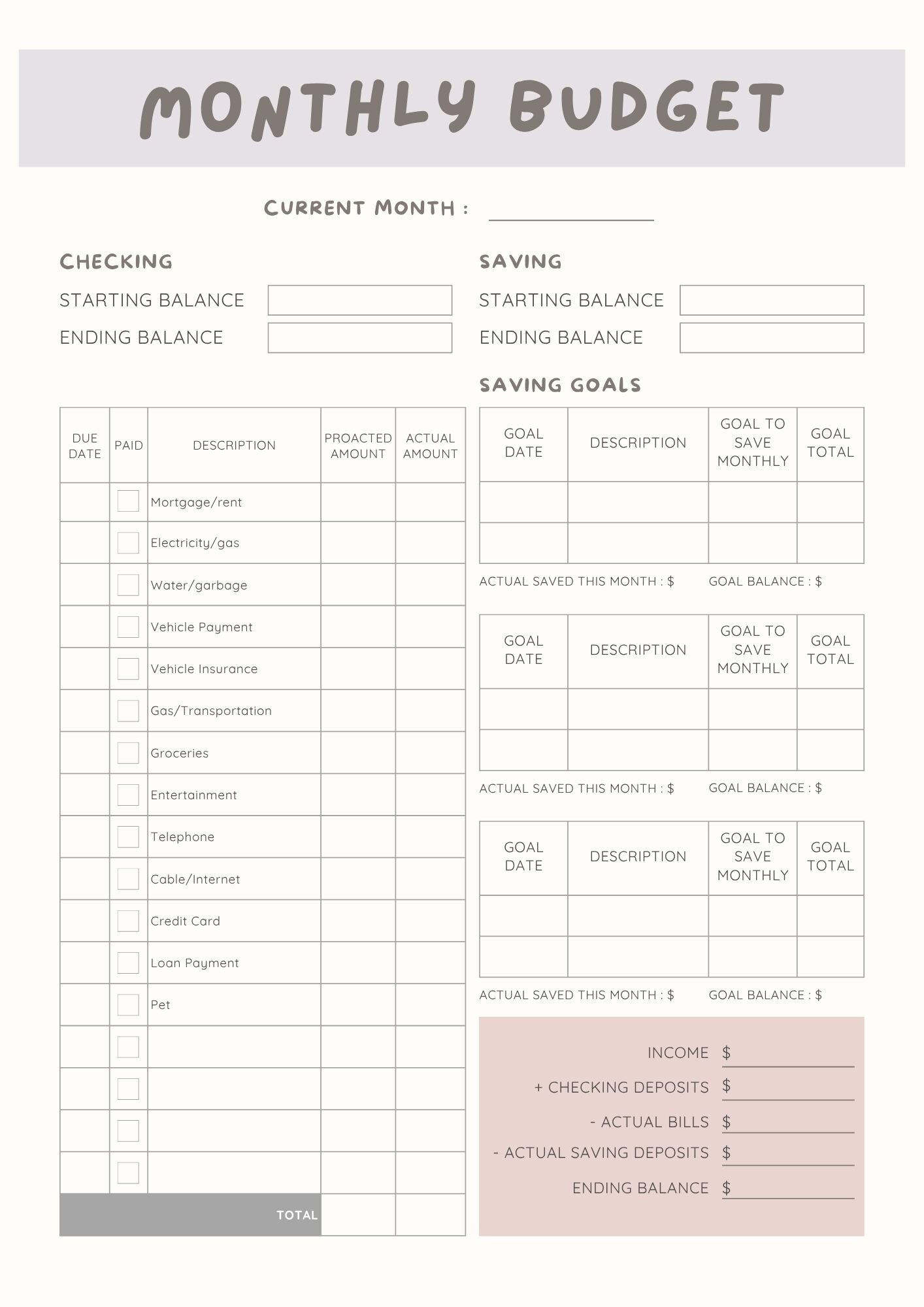 Monthly budget planner printable templates 8
