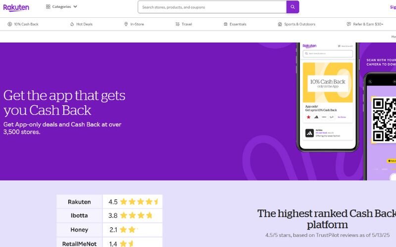 Rakuten is a leading cashback platform that partners with thousands of online retailers