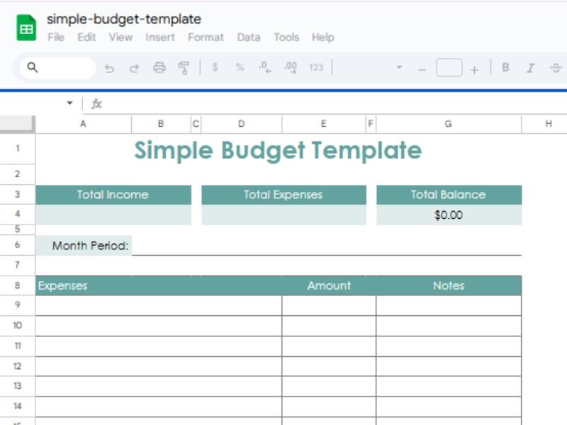 Simple budget template for beginners