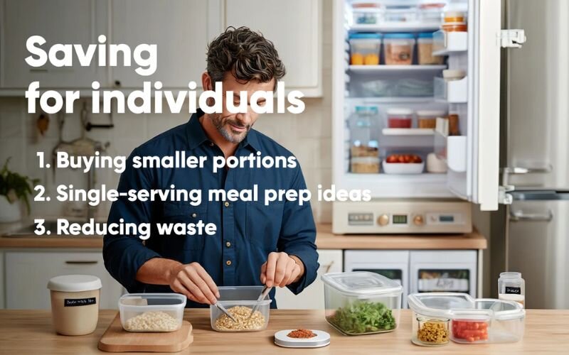 Solo shoppers can avoid waste by focusing on smaller portions and efficient meal prep