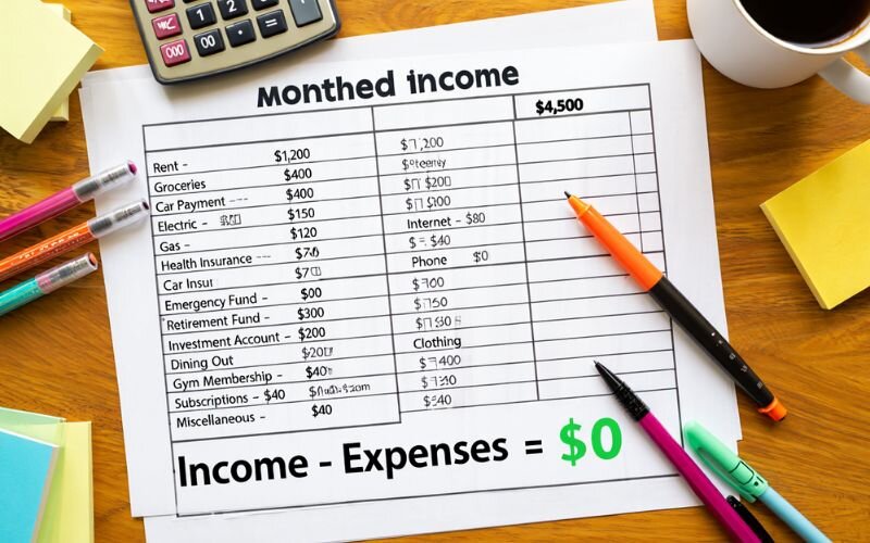 Take your total monthly income and assign every dollar to a category