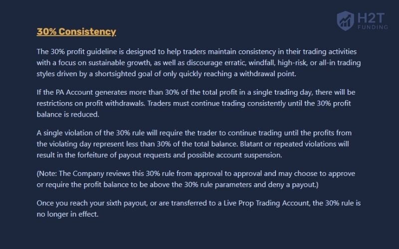 The 30% consistency rule applies to funded accounts and not to the evaluation phase