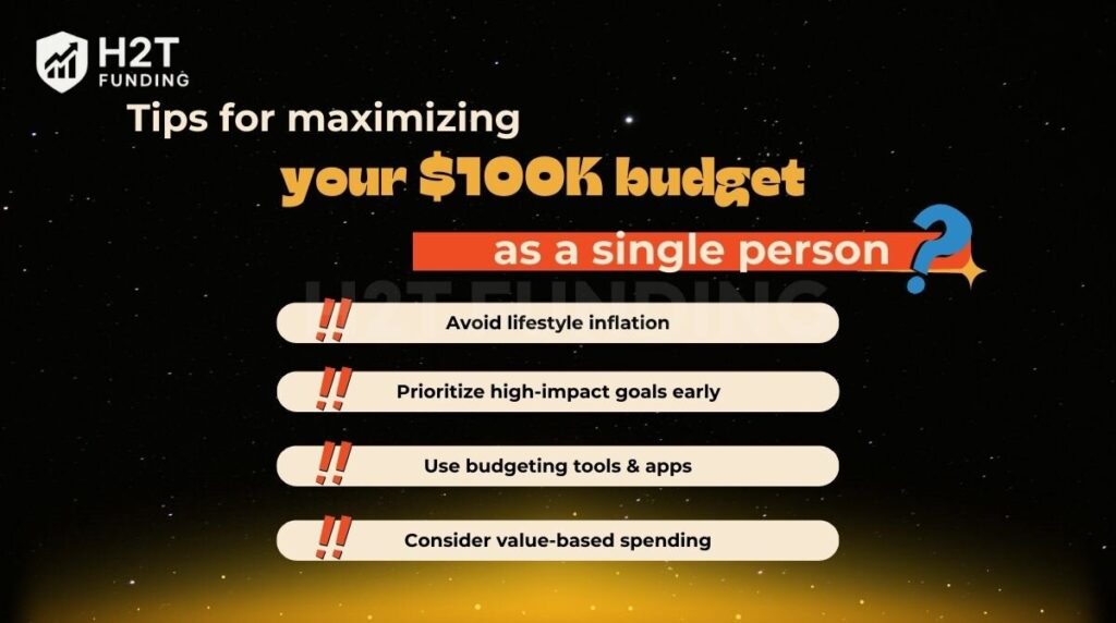 Tips for maximizing your $100K budget as a single person