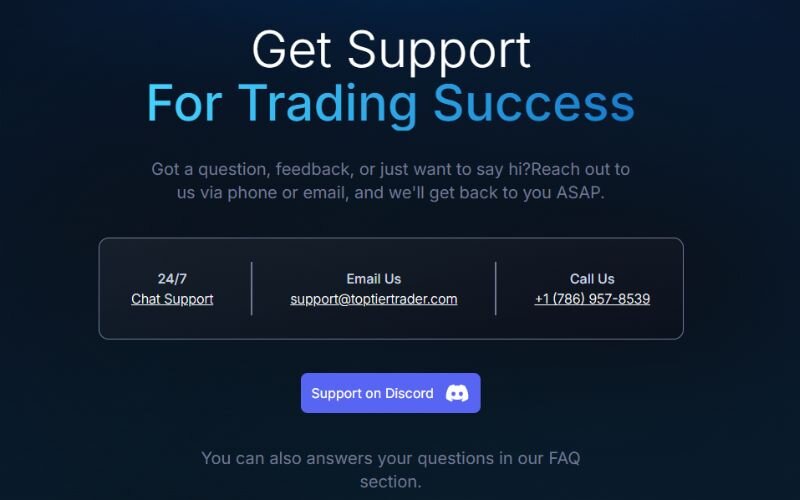 TopTier Trader offers a variety of support options to ensure traders can reach out conveniently